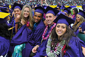 A photo of SF State graduates in academic regalia.